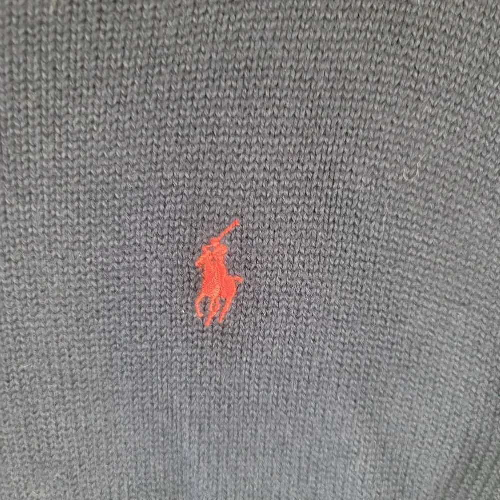 Polo Ralph Lauren Men's Medium Navy Blue 100% Cotton Crewneck Sweater Red Pony